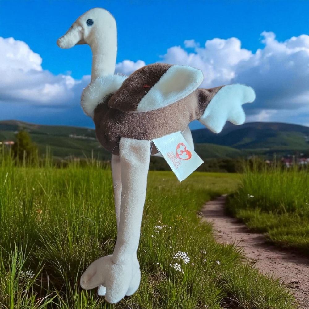 Vtg 1993 Ty Teenie Beanie Babies Stretchy Ostrich McDonalds Brown White